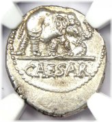 Silver Elephant Denarius of Julius Caesar (49 BC) - NGC Choice AU Certified