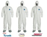 Tyvek Disposable Coveralls with Hood and Boots (3-Pack)