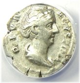 Faustina Silver Denarius 147 AD - ANACS Certified VF35