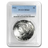 1922 Peace Dollar with PCGS MS-64 Grading