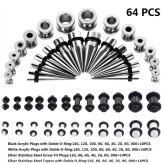 Acrylic Ear Stretching Set with 64 Pieces of Tapers and Plugs in Various Sizes