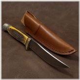 Amber Bone Hunter Bowie Knife with Leather Sheath by Kissing Crane