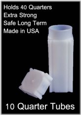 Square Archival Coin Tubes (Quarter Size, Pack of 10)