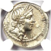 Julius Caesar Silver Denarius Coin - 46 BC NGC AU Certified