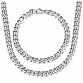 Stainless Steel Curb Cuban Chain Necklace and Bracelet Set