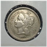 1867 US 3c Nickel - Very Fine+ Grade