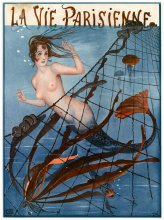 Parisian Mermaid Blue Travel Poster