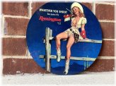 Remington Vintage Pinup Round Sign - Classic Americana with Gun Theme