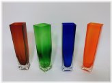 Heritage Glass Bud Vases - Hand-Blown in Japan, Square Design, 7" Tall with Multi-Colored Finish