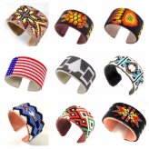 Multi-color Beaded Leather Cuff Bracelet