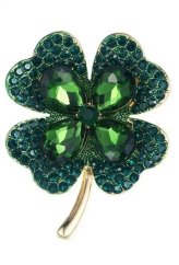 Four-Leaf Clover Gold Brooch with Shamrock Green Crystal (D-1386)