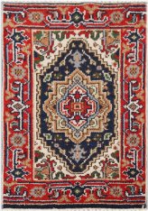 Navy Blue and Rust Hand-Knotted Geometric Rug