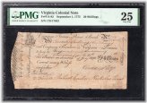 Virginia Colonial 20 Shillings Note
