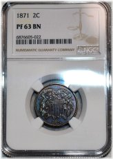 Mirrored Toned 1871 Two Cent Piece