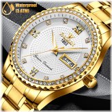 Gold Steel Quartz Waterproof Wristwatch - Classic Business Design for Men and Women