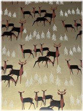 Retro Holiday Reindeer & Trees Gold Wrapping Paper