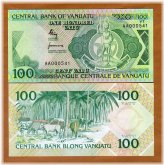 Melanesian Chief 100 Vatu Banknote from Vanuatu (1982) with AA-Prefix and Low Serial Numbers (UNC)