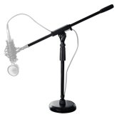 Round Base Desktop Microphone Stand with Adjustable Boom for Podcast Recording Studio