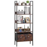 Rustic Brown Metal Bookshelf with Storage Drawers