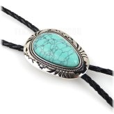 Turquoise Carved Pendant Bolo Tie with Leather Cord