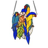 Sapphire Songbirds Stained Glass Panel