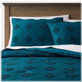 Dark Teal Blue Tufted Diamond Crinkle Comforter & Sham Set