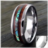 Koa & Abalone Tungsten Men's Ring with Engraving Option