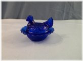 Cobalt Blue Glass Hen Chick on the Nest Salt Cellar Dip