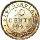 Newfoundland Ten Cent Coin (1945) - Ch/Gem BU with Great Color