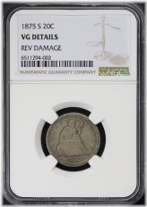 1875-S NGC VG Details Reverse Damage Twenty Cent Piece