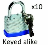 KeyMaster 10-Pack Laminated Padlocks (40mm, Keyed Alike)