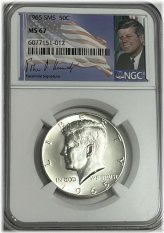 NGC MS67 1965 SMS Kennedy Half Dollar - Special Mint Set, Uncirculated