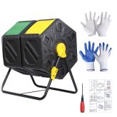 Double Chamber Compost Tumbler with Gloves - 37 Gallon Rustproof Composter Bin