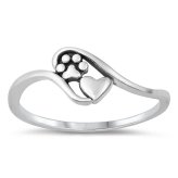 Solid Silver Paw Heart Ring: A Cute Reminder of Puppy Love in All Sizes