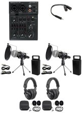 Podcast Recording Kit with Dual Microphones and Headphone Set