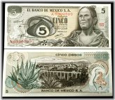 1971 Mexico 5 Pesos Banknote - Uncirculated Condition