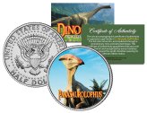 Prehistoric Presidential Coin - Colorized JFK Half Dollar with Parasauralophus Dinosaur