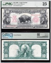 Bold Bison 1901 $10 US Legal Tender Note - PMG 25