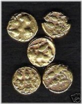Golden Shiva Parvati Coin of 17th Century India with Hyder Ali's Stamp