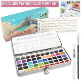 Chromatic Waters: 50-Color Professional Watercolor Paint Set with Water Brush