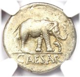 Ancient Roman Silver Denarius Coin featuring an Elephant - 49 BC
