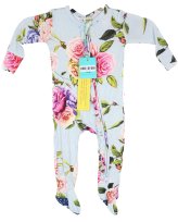 Blue Floral Ruffled Zippered Baby Footie