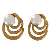 Golden Spiral Pearl Stud Earrings