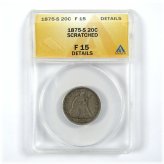 1875 S Seated Liberty Twenty Cent F 15 Details ANACS Silver
