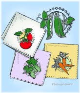 1960s Vintage Vegetable Tea Towels Embroidery Transfers Set