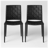 Black Woven Leather Dining Chairs by Wellfleet