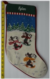 Festive Bunny Needlepoint Christmas Stocking