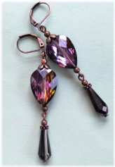 Burgundy Black Crystal Copper Dangle Earrings