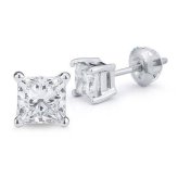 Sterling Silver Square Solitaire Earrings