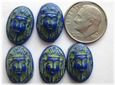 Art Deco Egyptian Revival Blue Scarab Glass Cab Stones Crafts